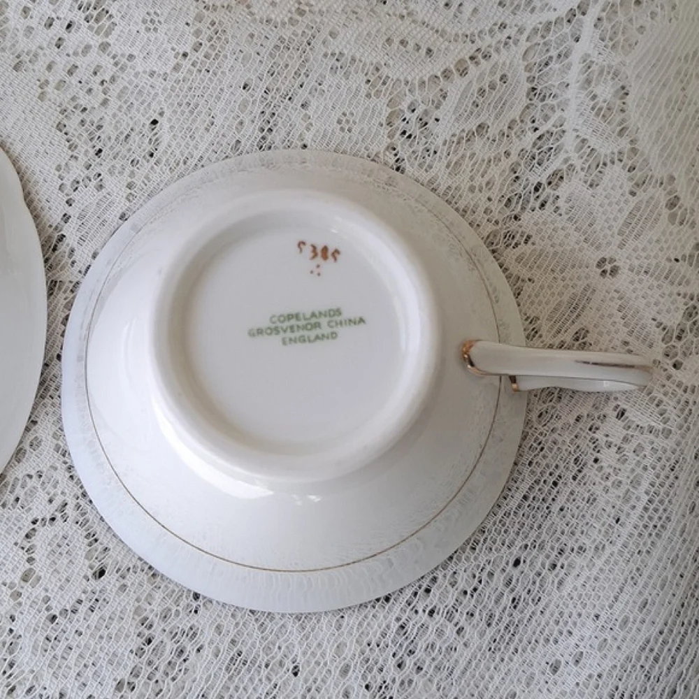 Vintage Grosvenor Jackson & Gosling Bone China Teacup Saucer Green Gold Floral
